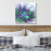 紫色の緑の花の抽象芸術モダンアートフラクタル キャンバスプリント (インサイチュ (寝室))