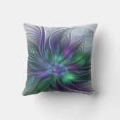 紫色の緑の花の抽象芸術モダンアートフラクタル クッション (裏面)