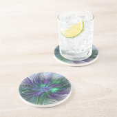 紫色の緑の花の抽象芸術モダンアートフラクタル コースター (側面)