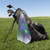 紫色の緑の花の抽象芸術モダンアートフラクタル ゴルフタオル (グリーン)