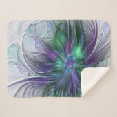 紫色の緑の花の抽象芸術モダンアートフラクタル シェルパブランケット (正面(横))