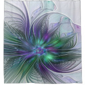 紫色の緑の花の抽象芸術モダンアートフラクタル シャワーカーテン (正面)