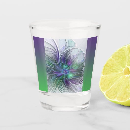 紫色の緑の花の抽象芸術モダンアートフラクタル ショットグラス (正面)