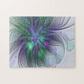紫色の緑の花の抽象芸術モダンアートフラクタル ジグソーパズル (横)