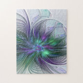 紫色の緑の花の抽象芸術モダンアートフラクタル ジグソーパズル (縦)