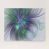 紫色の緑の花の抽象芸術モダンアートフラクタル ジグソーパズル (横)