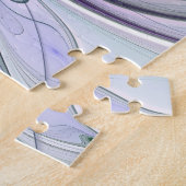 紫色の緑の花の抽象芸術モダンアートフラクタル ジグソーパズル (側面)