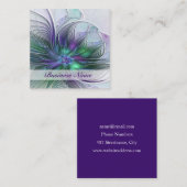 紫色の緑の花の抽象芸術モダンアートフラクタル スクエア名刺 (正面/裏面)