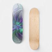 紫色の緑の花の抽象芸術モダンアートフラクタル スケートボード (正面)