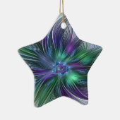 紫色の緑の花の抽象芸術モダンアートフラクタル セラミックオーナメント (右)