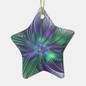 紫色の緑の花の抽象芸術モダンアートフラクタル セラミックオーナメント (左)