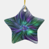 紫色の緑の花の抽象芸術モダンアートフラクタル セラミックオーナメント (裏面)