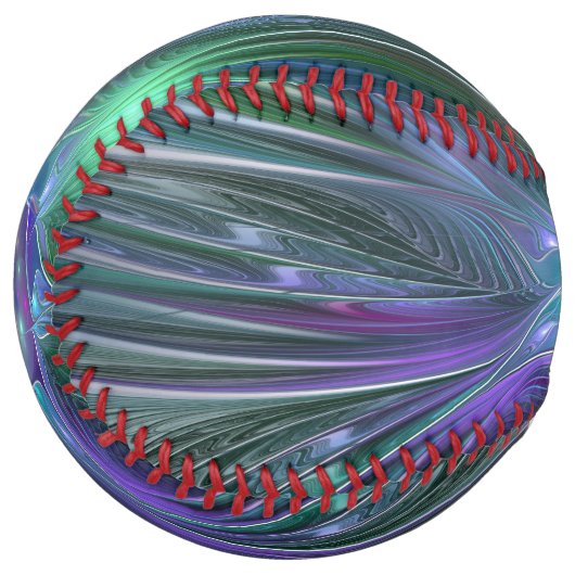 紫色の緑の花の抽象芸術モダンアートフラクタル ソフトボール (正面左)