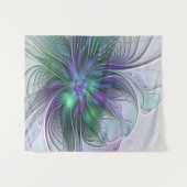 紫色の緑の花の抽象芸術モダンアートフラクタル タペストリー (正面(横))