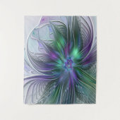 紫色の緑の花の抽象芸術モダンアートフラクタル タペストリー (正面)