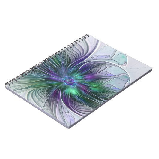 紫色の緑の花の抽象芸術モダンアートフラクタル ノートブック (左側)