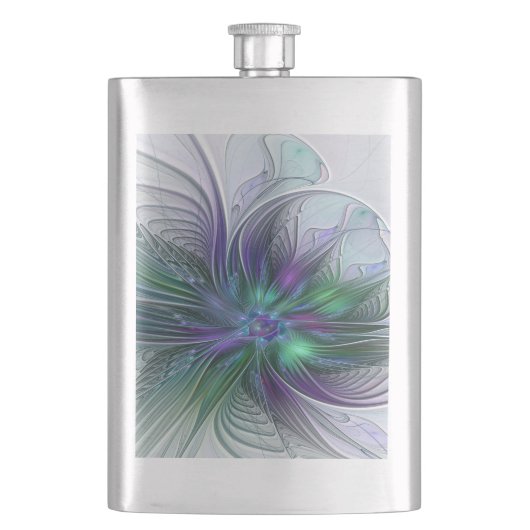 紫色の緑の花の抽象芸術モダンアートフラクタル フラスク (正面)