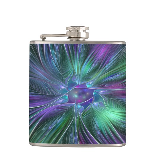 紫色の緑の花の抽象芸術モダンアートフラクタル フラスク (正面)