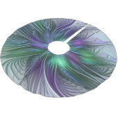 紫色の緑の花の抽象芸術モダンアートフラクタル ブラッシュドポリエステルツリースカート (アングル)