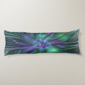 紫色の緑の花の抽象芸術モダンアートフラクタル ボディピロー (裏面)