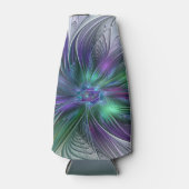 紫色の緑の花の抽象芸術モダンアートフラクタル ボトルクーラー (正面)