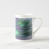 紫色の緑の花の抽象芸術モダンアートフラクタル ボーンチャイナマグカップ (右)