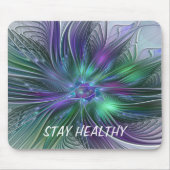 紫色の緑の花の抽象芸術モダンアートフラクタル マウスパッド (正面)