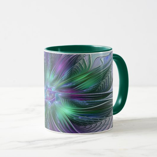 紫色の緑の花の抽象芸術モダンアートフラクタル マグカップ (正面右)