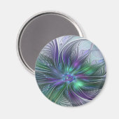紫色の緑の花の抽象芸術モダンアートフラクタル マグネット (正面/裏面)