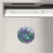 紫色の緑の花の抽象芸術モダンアートフラクタル マグネット (インサイチュ (食洗機))