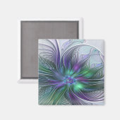 紫色の緑の花の抽象芸術モダンアートフラクタル マグネット (正面/裏面)