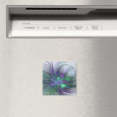 紫色の緑の花の抽象芸術モダンアートフラクタル マグネット (インサイチュ (食洗機))