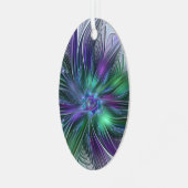 紫色の緑の花の抽象芸術モダンアートフラクタル メタルオーナメント (正面左)
