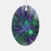 紫色の緑の花の抽象芸術モダンアートフラクタル メタルオーナメント (正面右)