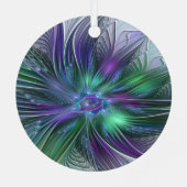 紫色の緑の花の抽象芸術モダンアートフラクタル メタルオーナメント (裏面)