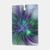 紫色の緑の花の抽象芸術モダンアートフラクタル メタルオーナメント (正面左)