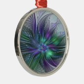 紫色の緑の花の抽象芸術モダンアートフラクタル メタルオーナメント (右)