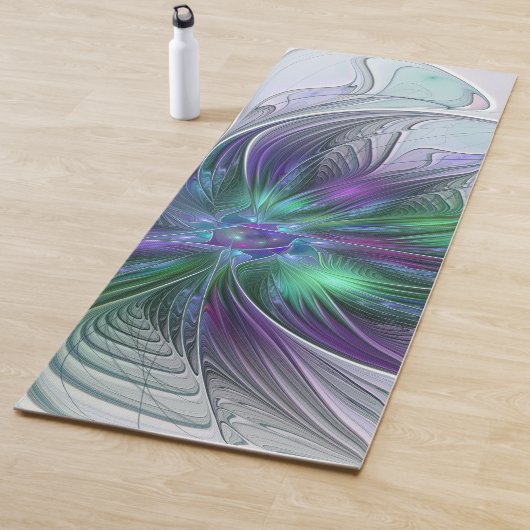 紫色の緑の花の抽象芸術モダンアートフラクタル ヨガマット (インサイチュ)