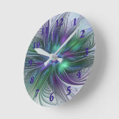 紫色の緑の花の抽象芸術モダンアートフラクタル ラウンド壁時計 (傾斜)
