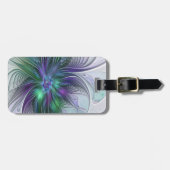 紫色の緑の花の抽象芸術モダンアートフラクタル ラゲッジタグ (正面横)