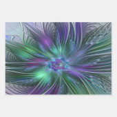 紫色の緑の花の抽象芸術モダンアートフラクタル ラッピングペーパーシート (正面)