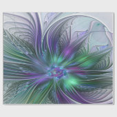 紫色の緑の花の抽象芸術モダンアートフラクタル ラッピングペーパー (フラット)