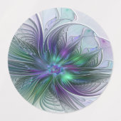 紫色の緑の花の抽象芸術モダンアートフラクタル ラベル (デザイン1)