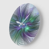 紫色の緑の花の抽象芸術モダンアートフラクタル ラージ壁時計 (傾斜)