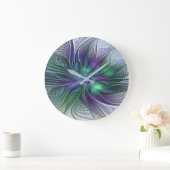 紫色の緑の花の抽象芸術モダンアートフラクタル ラージ壁時計 (ホーム)