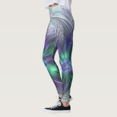 紫色の緑の花の抽象芸術モダンアートフラクタル レギンス (左)