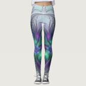 紫色の緑の花の抽象芸術モダンアートフラクタル レギンス (正面)