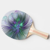 紫色の緑の花の抽象芸術モダンアートフラクタル 卓球ラケット (横)