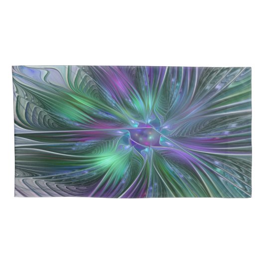 紫色の緑の花の抽象芸術モダンアートフラクタル 枕カバー (裏面-右)