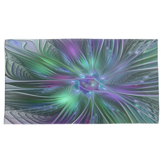 紫色の緑の花の抽象芸術モダンアートフラクタル 枕カバー (正面右)